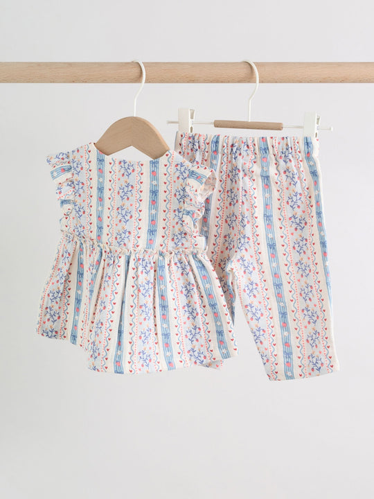 White Strawberry Baby Woven Top and Trousers Set 2 Piece (0mths-2yrs)