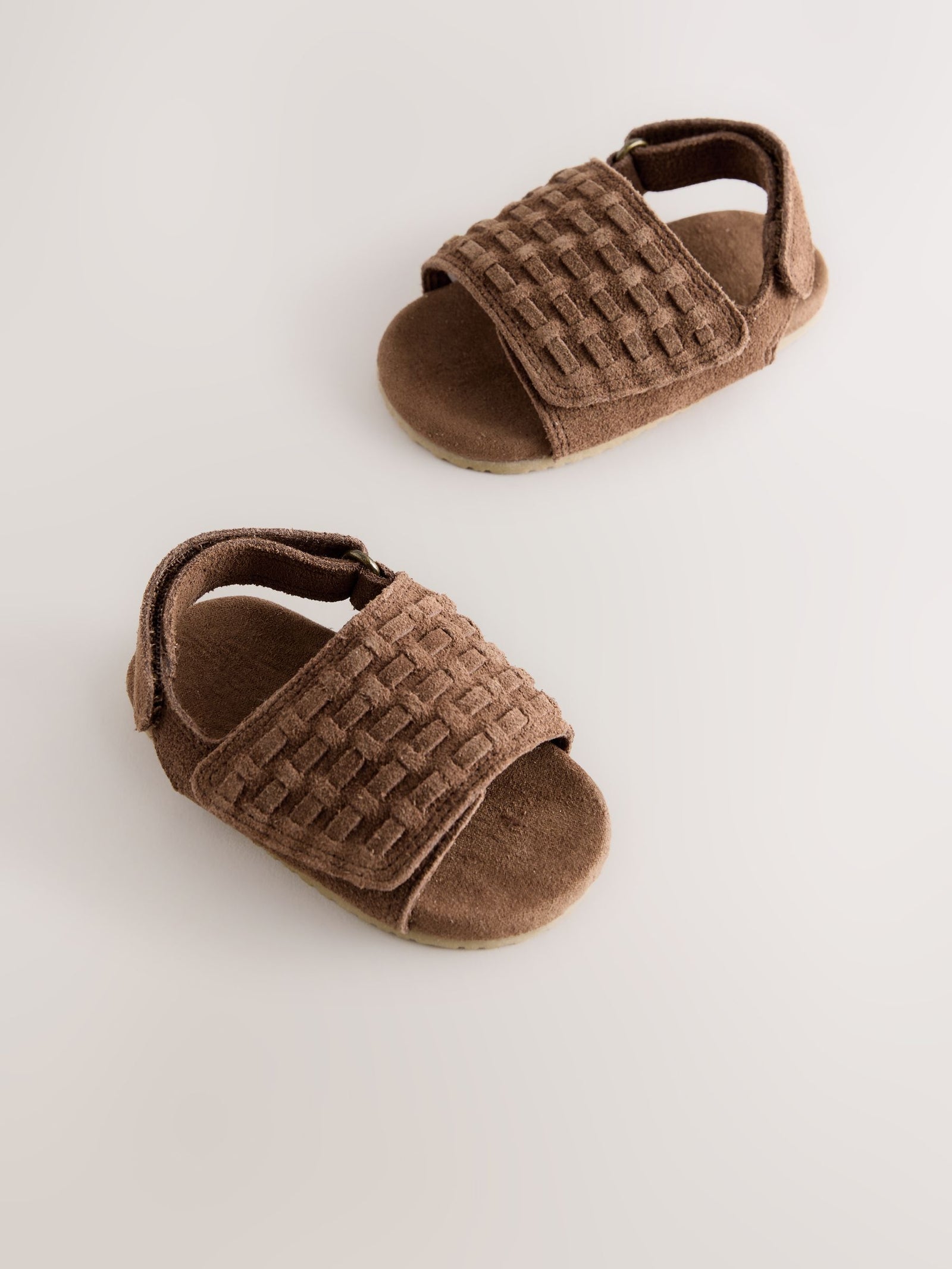 Tan Brown Woven Suede Touch Fastening Baby Sandals (0-2mths)