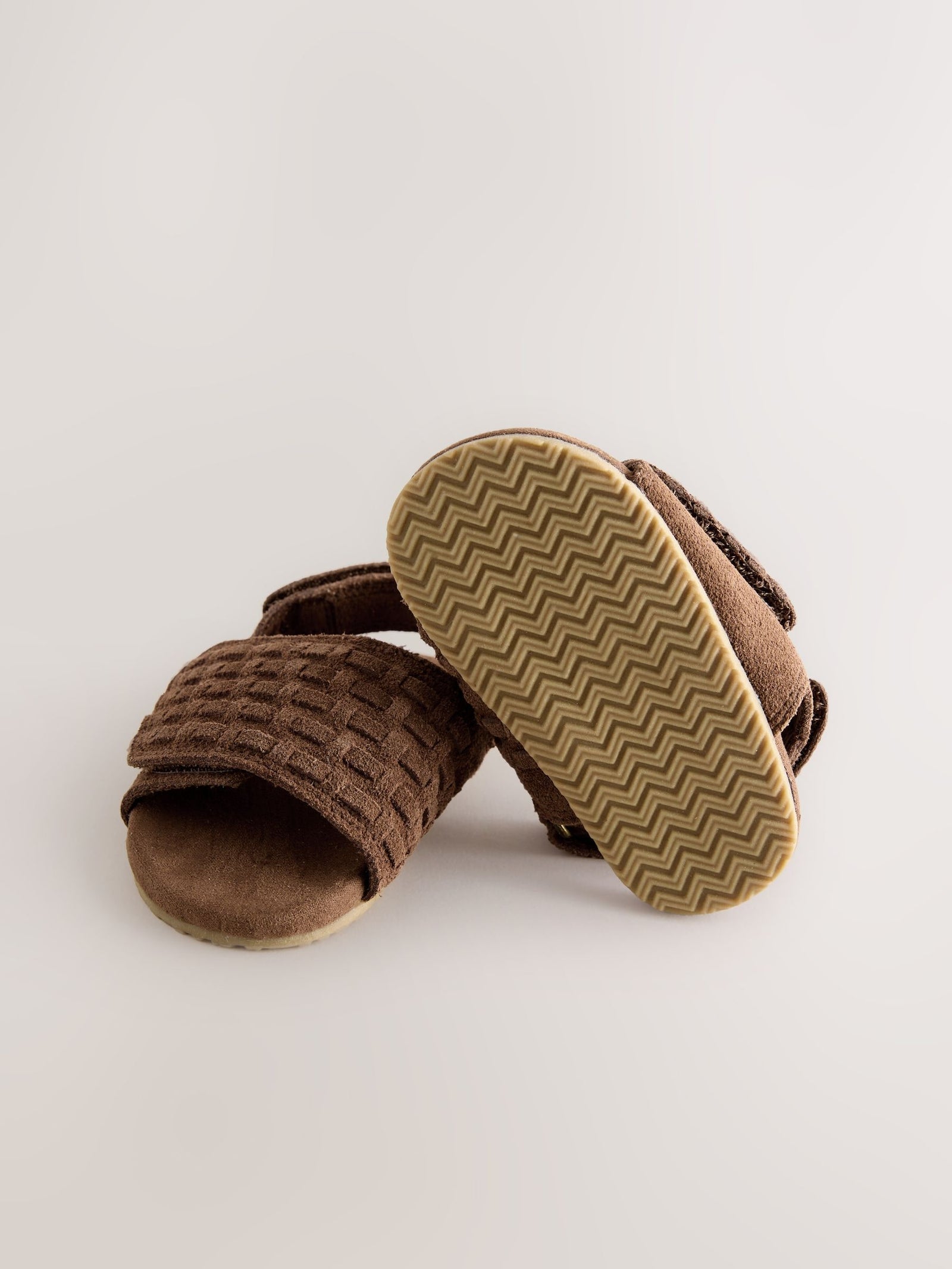 Tan Brown Woven Suede Touch Fastening Baby Sandals (0-2mths)