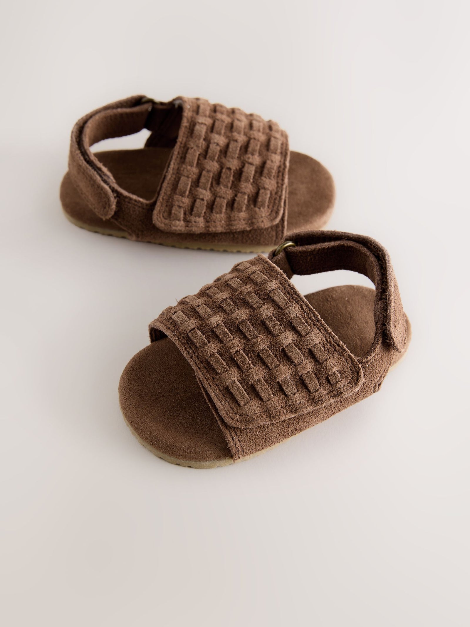Tan Brown Woven Suede Touch Fastening Baby Sandals (0-2mths)