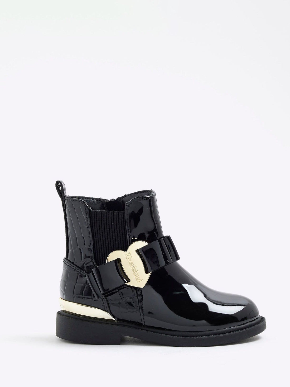 River Island Black Patent Heart Bow Chelsea Boots
