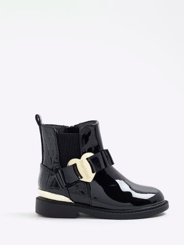 River Island Black Patent Heart Bow Chelsea Boots
