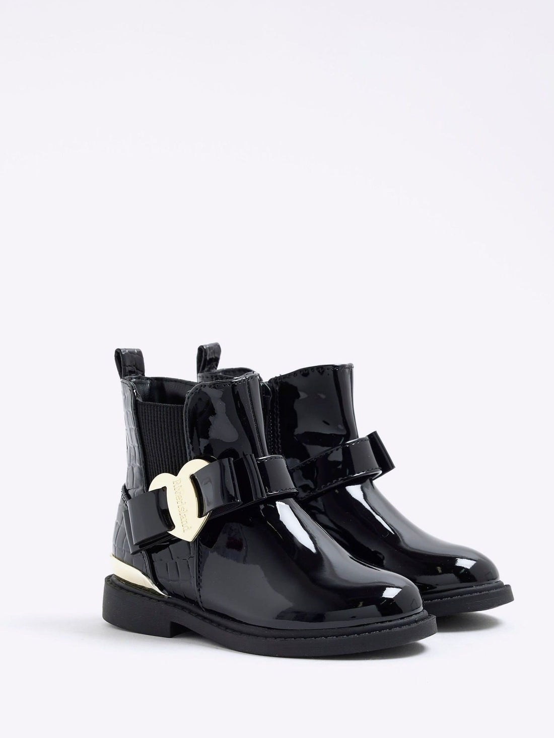 River Island Black Patent Heart Bow Chelsea Boots