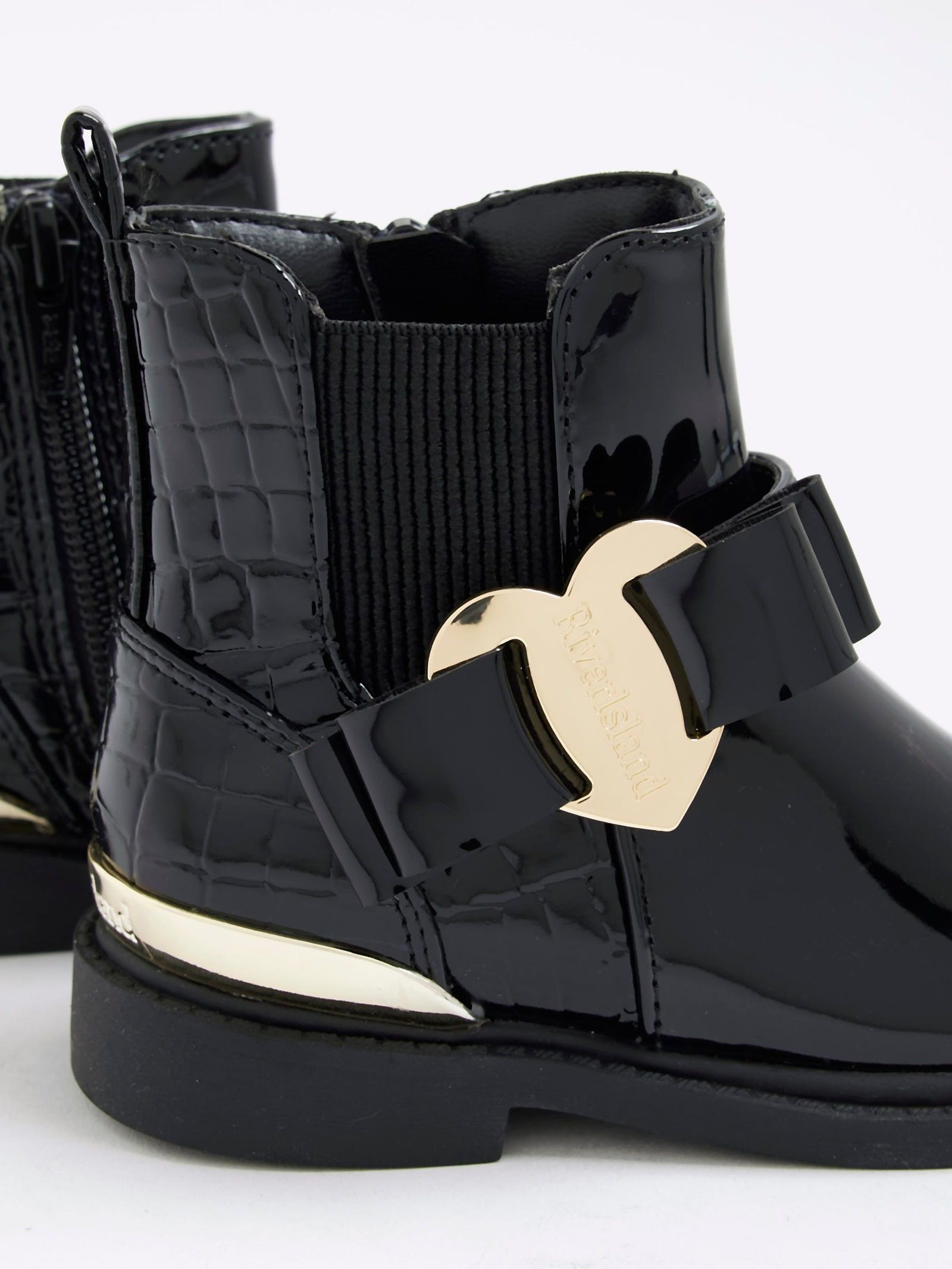 River Island Black Patent Heart Bow Chelsea Boots
