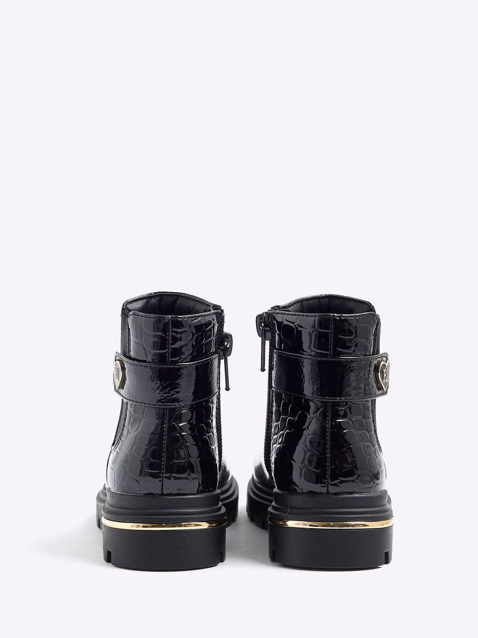 River Island Black Patent Heart Print Strap Chelsea Boots
