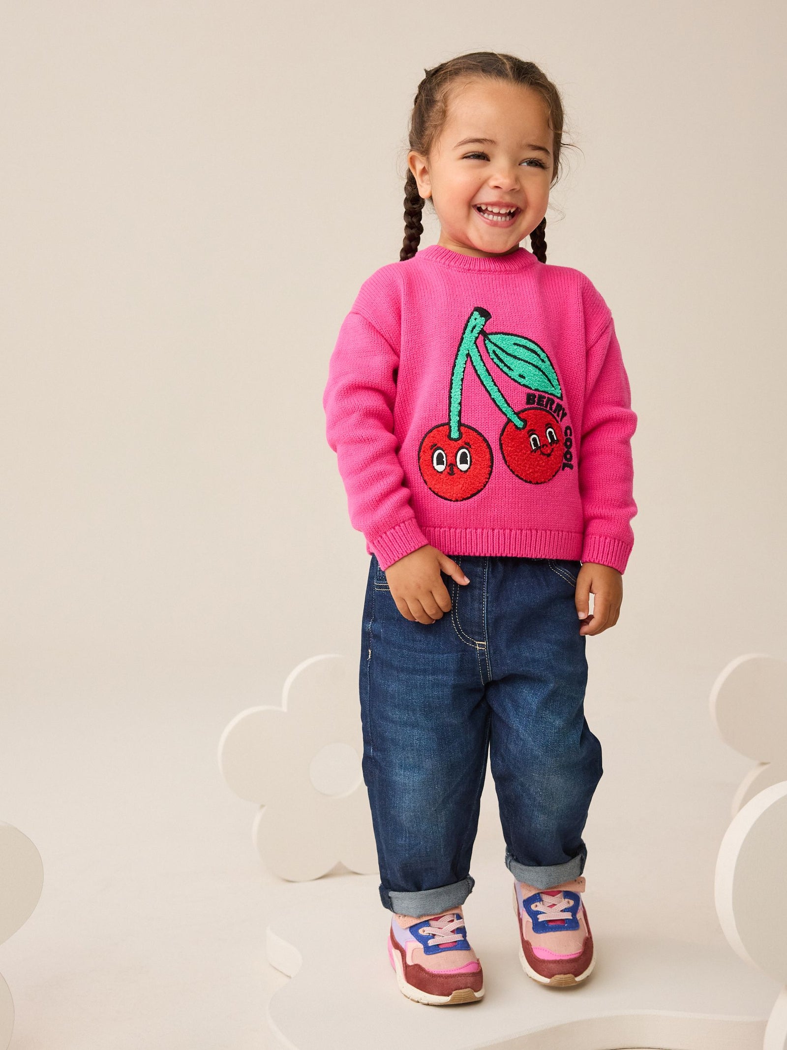 Pink Cherry Embroidered Knitted Jumper (3mths-7yrs)