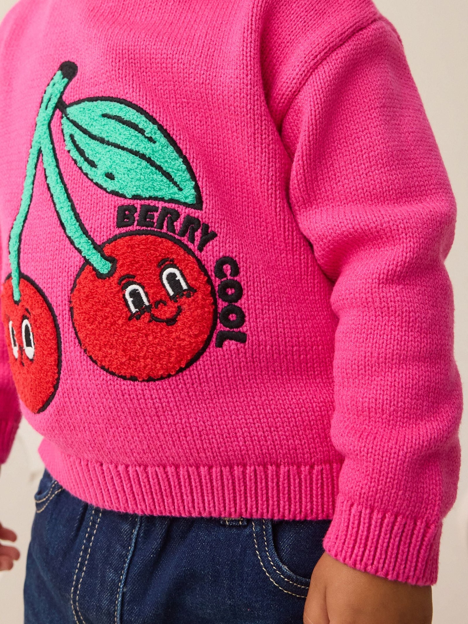Pink Cherry Embroidered Knitted Jumper (3mths-7yrs)
