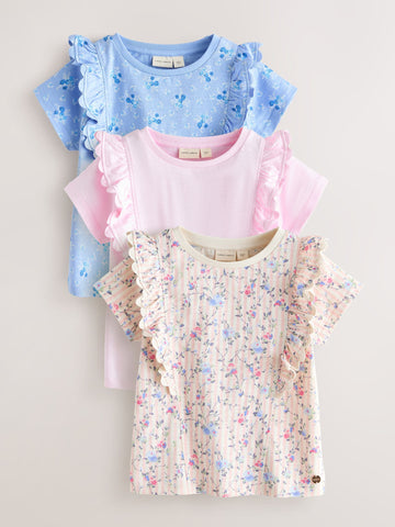 Laura Ashley Pink/Blue Ric Rac Trim Short Sleeve Cotton T-Shirts 3 Pack