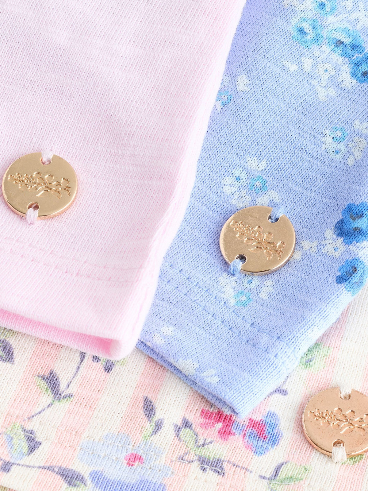 Laura Ashley Pink/Blue Ric Rac Trim Short Sleeve Cotton T-Shirts 3 Pack