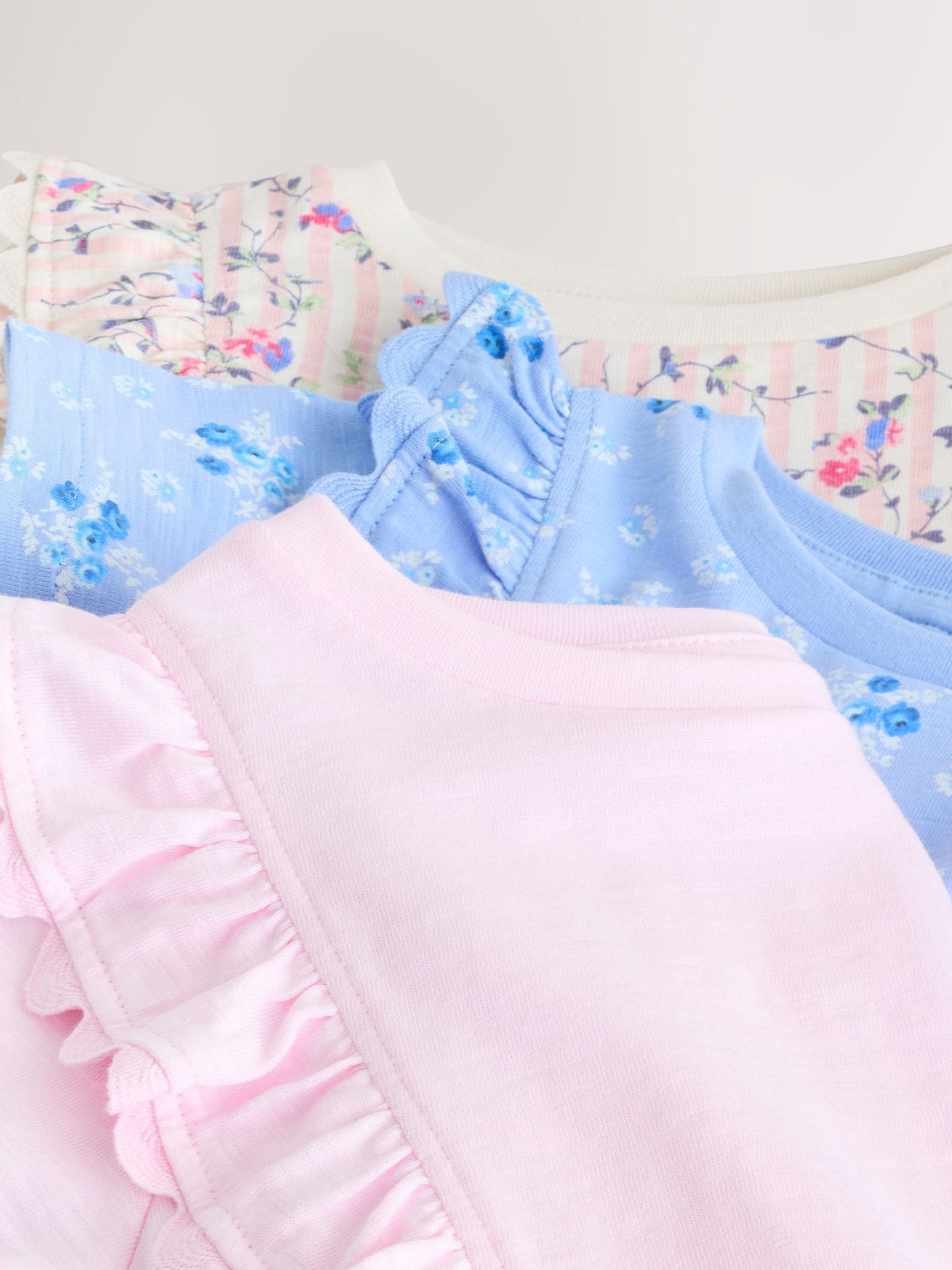 Laura Ashley Pink/Blue Ric Rac Trim Short Sleeve Cotton T-Shirts 3 Pack