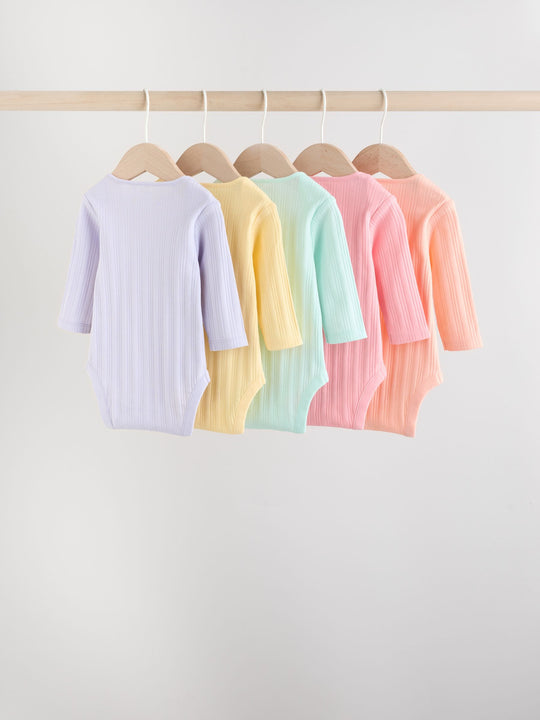 Multi 5 Pack Long Sleeve Baby Bodysuits