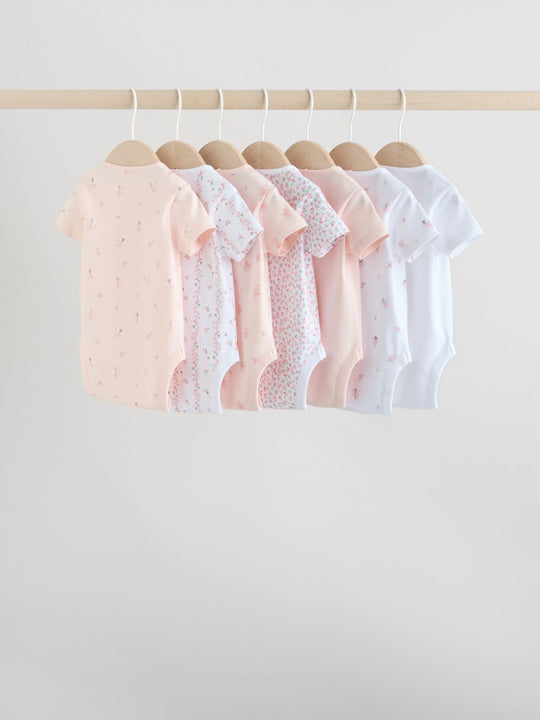 Pink 7 Pack Short Sleeve Baby Bodysuit