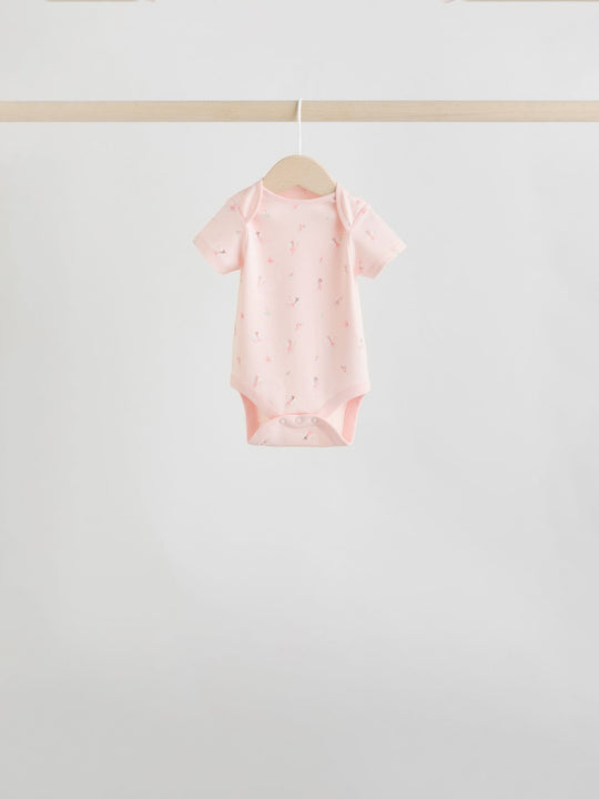 Pink 7 Pack Short Sleeve Baby Bodysuit