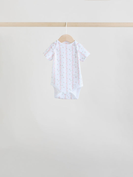 Pink 7 Pack Short Sleeve Baby Bodysuit