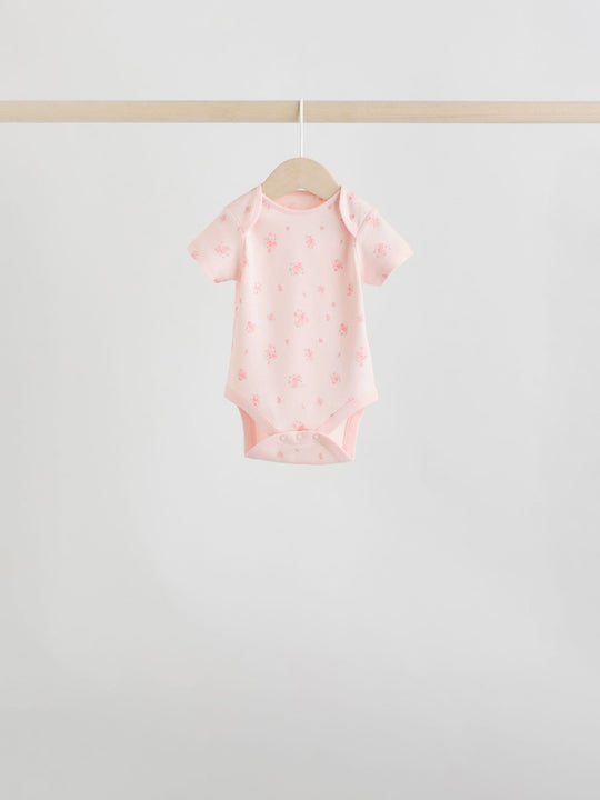 Pink 7 Pack Short Sleeve Baby Bodysuit