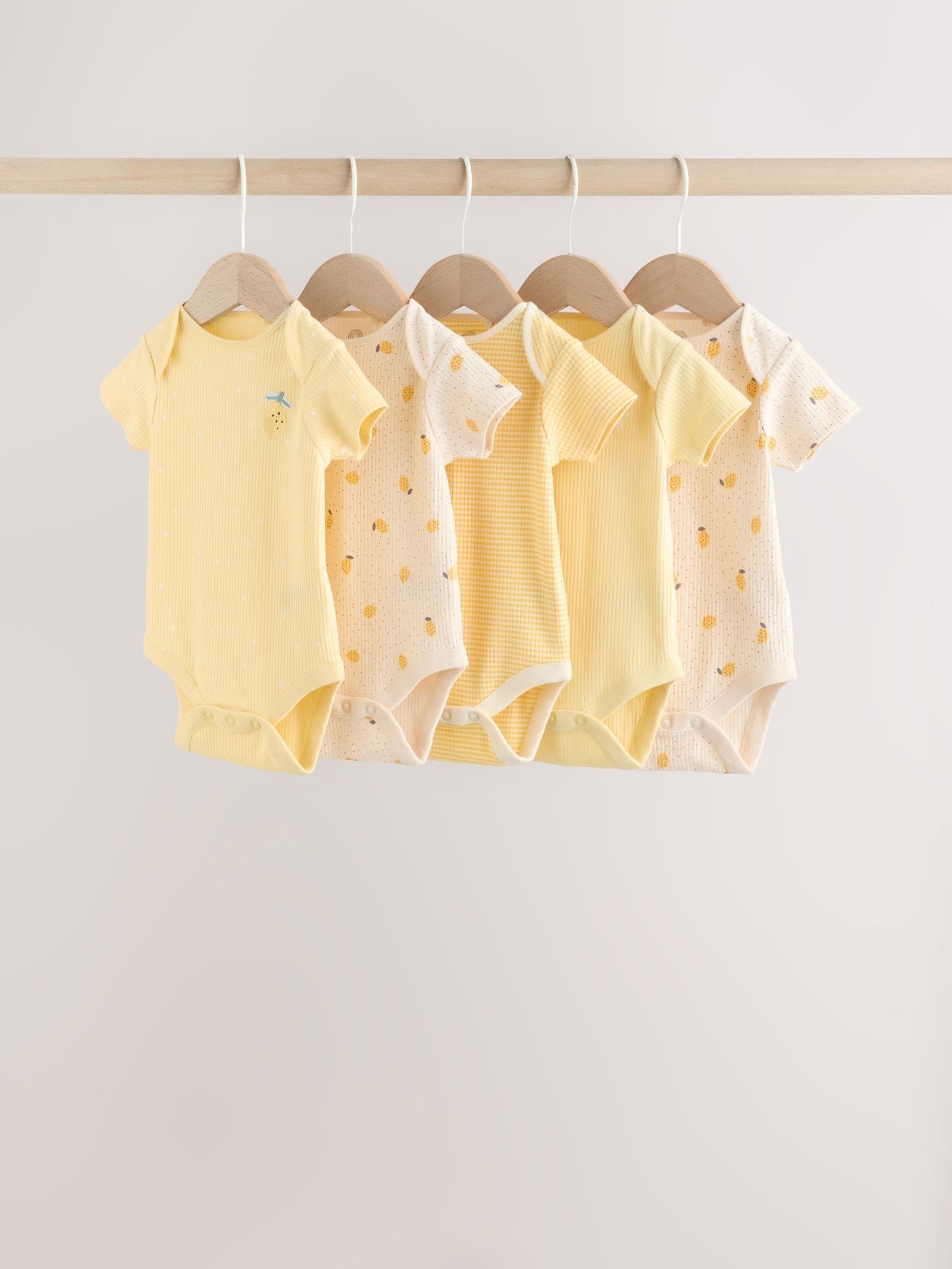 Yellow Lemons 5 Pack Short Sleeve Baby Bodysuits