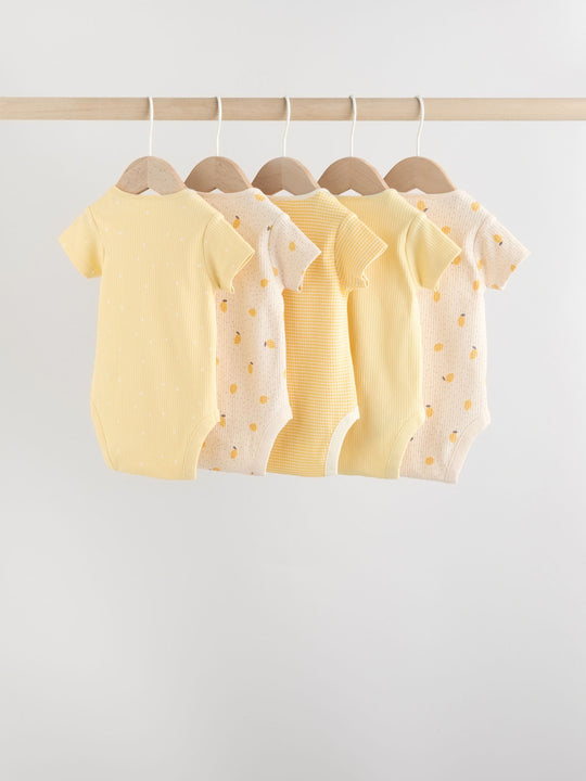 Yellow Lemons 5 Pack Short Sleeve Baby Bodysuits