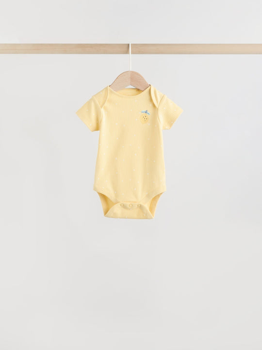 Yellow Lemons 5 Pack Short Sleeve Baby Bodysuits