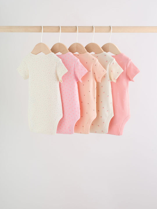 Fluro Pink Baby Short Sleeve Bodysuits 5 Pack