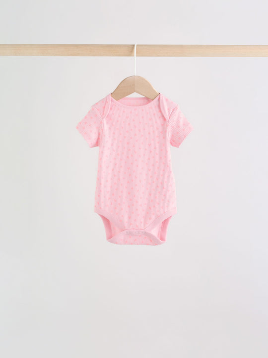 Fluro Pink Baby Short Sleeve Bodysuits 5 Pack