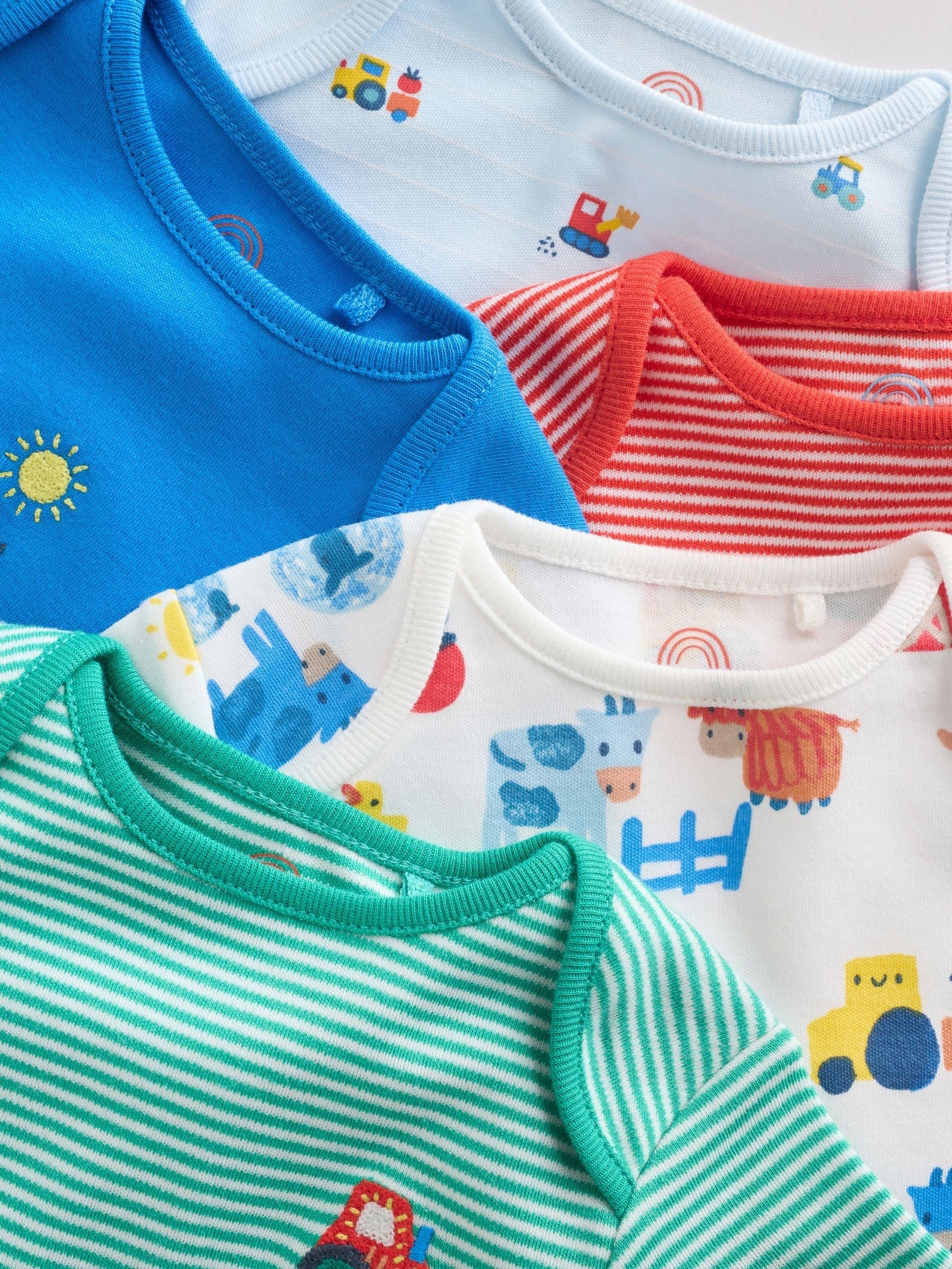 Green Farm 5 Pack Short Sleeve Baby Bodysuits