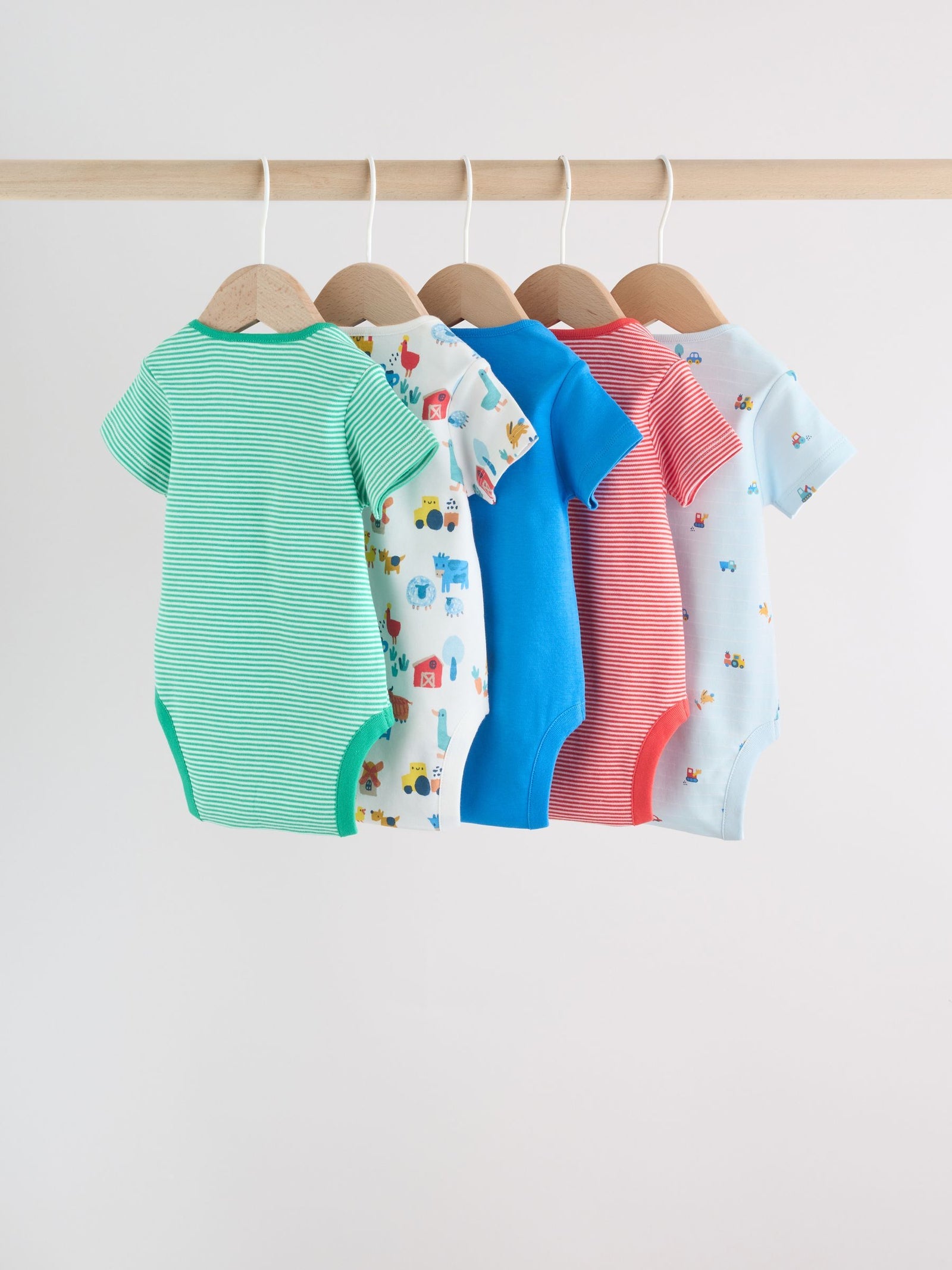 Green Farm 5 Pack Short Sleeve Baby Bodysuits