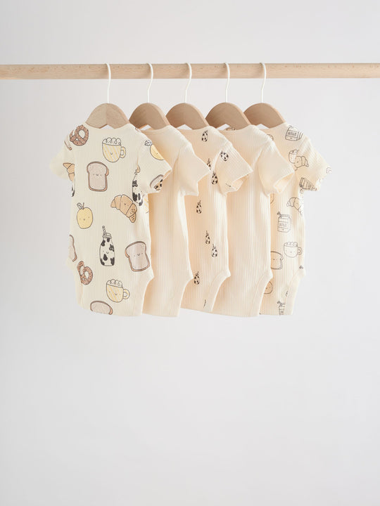 Neutral Short Sleeve Baby Bodysuits 5 Pack