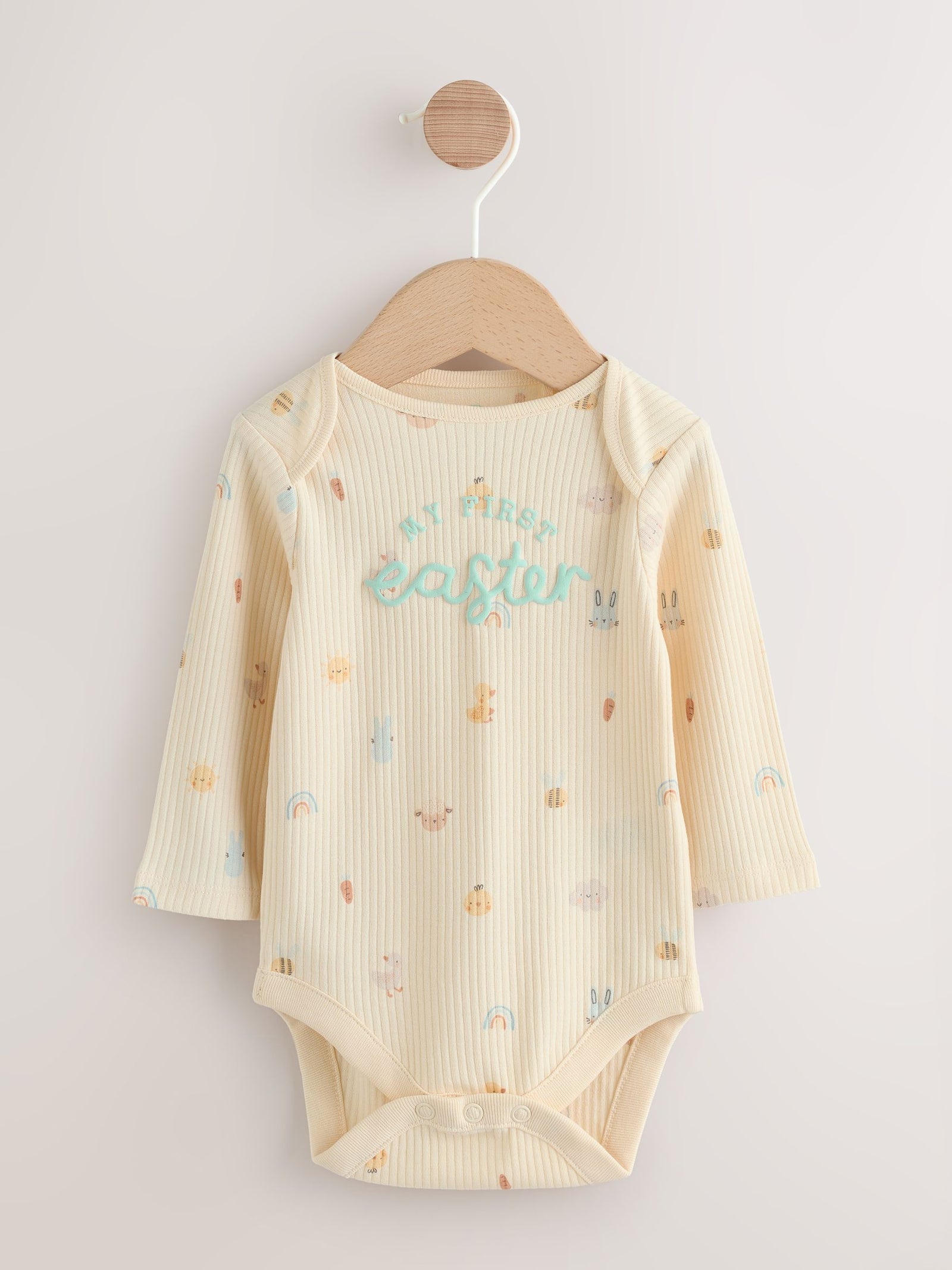 Ecru My First Easter Long Sleeve Baby Bodysuit