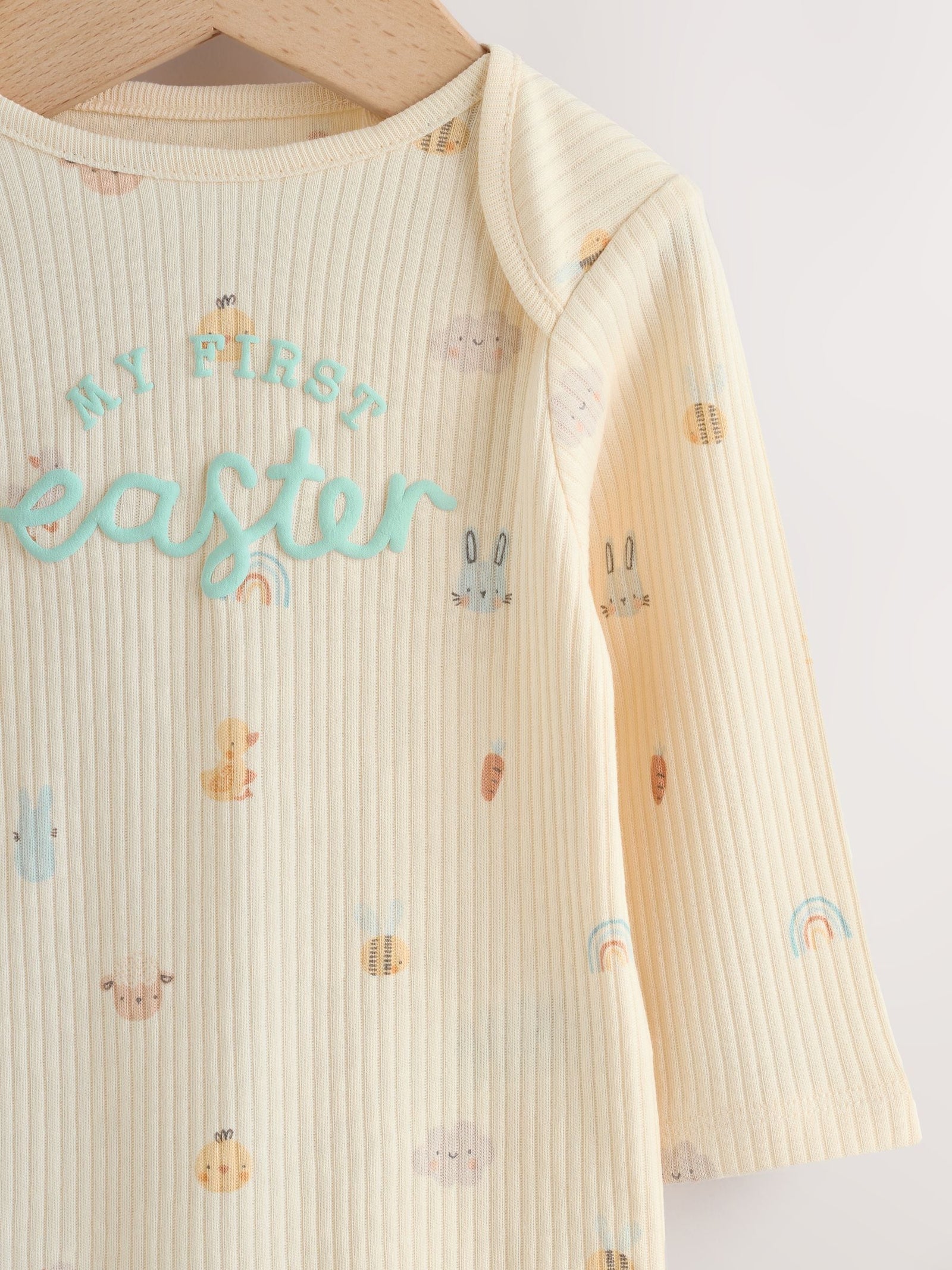 Ecru My First Easter Long Sleeve Baby Bodysuit