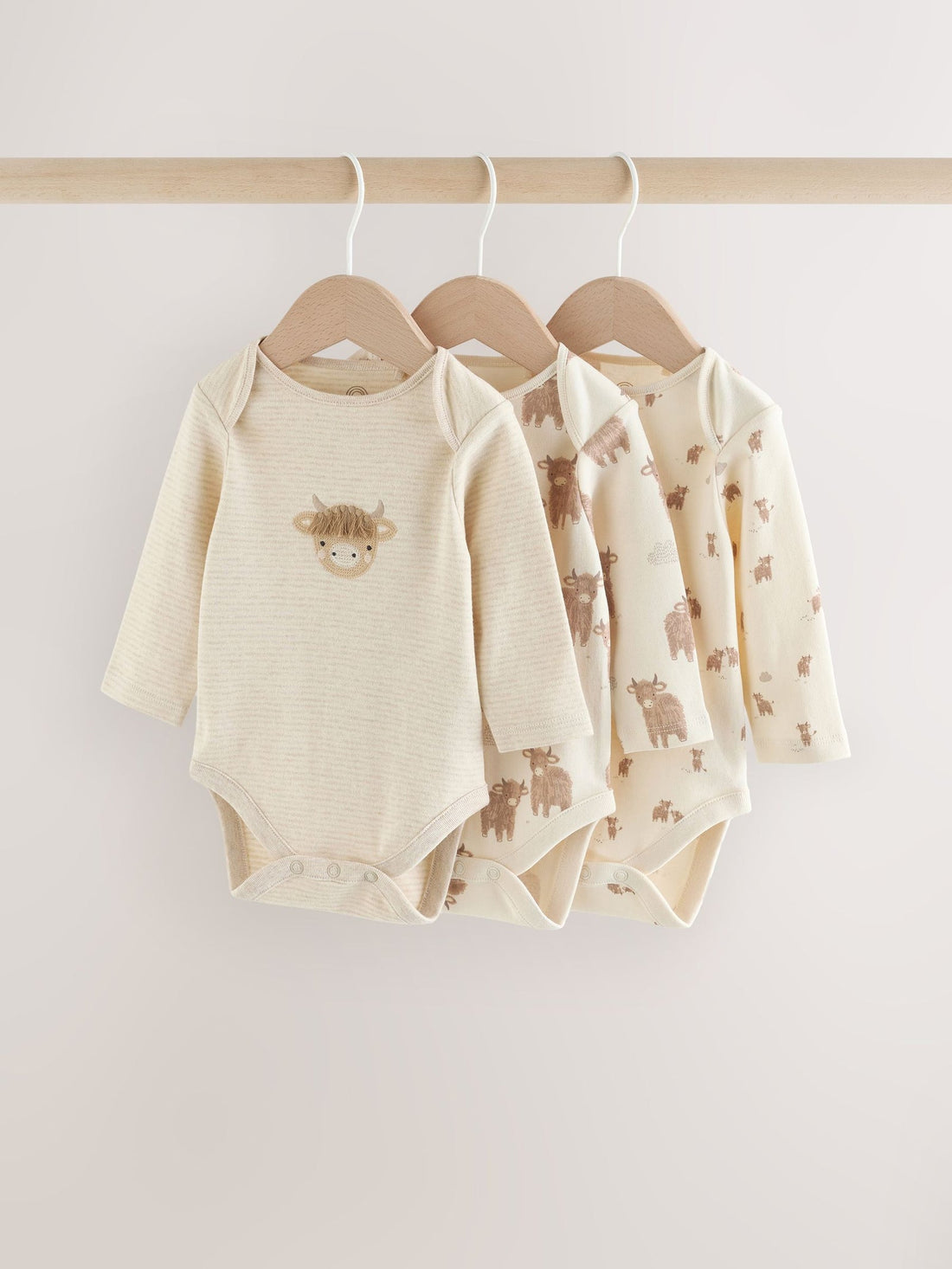Neutral Hamish Long Sleeve Baby Bodysuits 3 Pack
