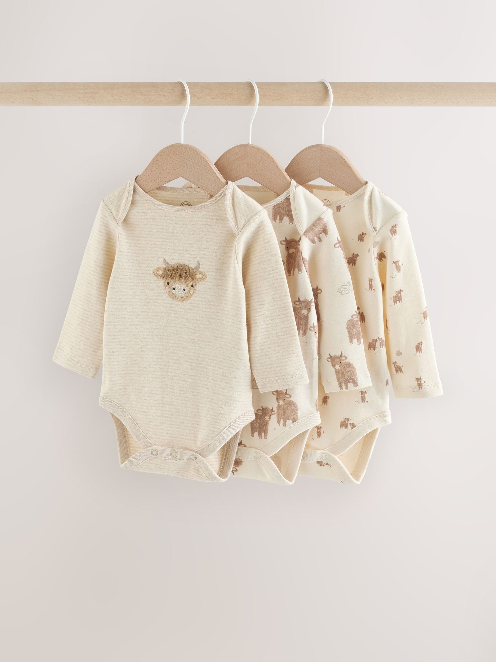 Neutral Hamish Long Sleeve Baby Bodysuits 3 Pack