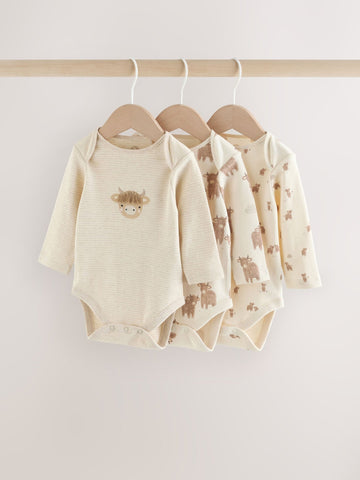 Neutral Hamish Long Sleeve Baby Bodysuits 3 Pack