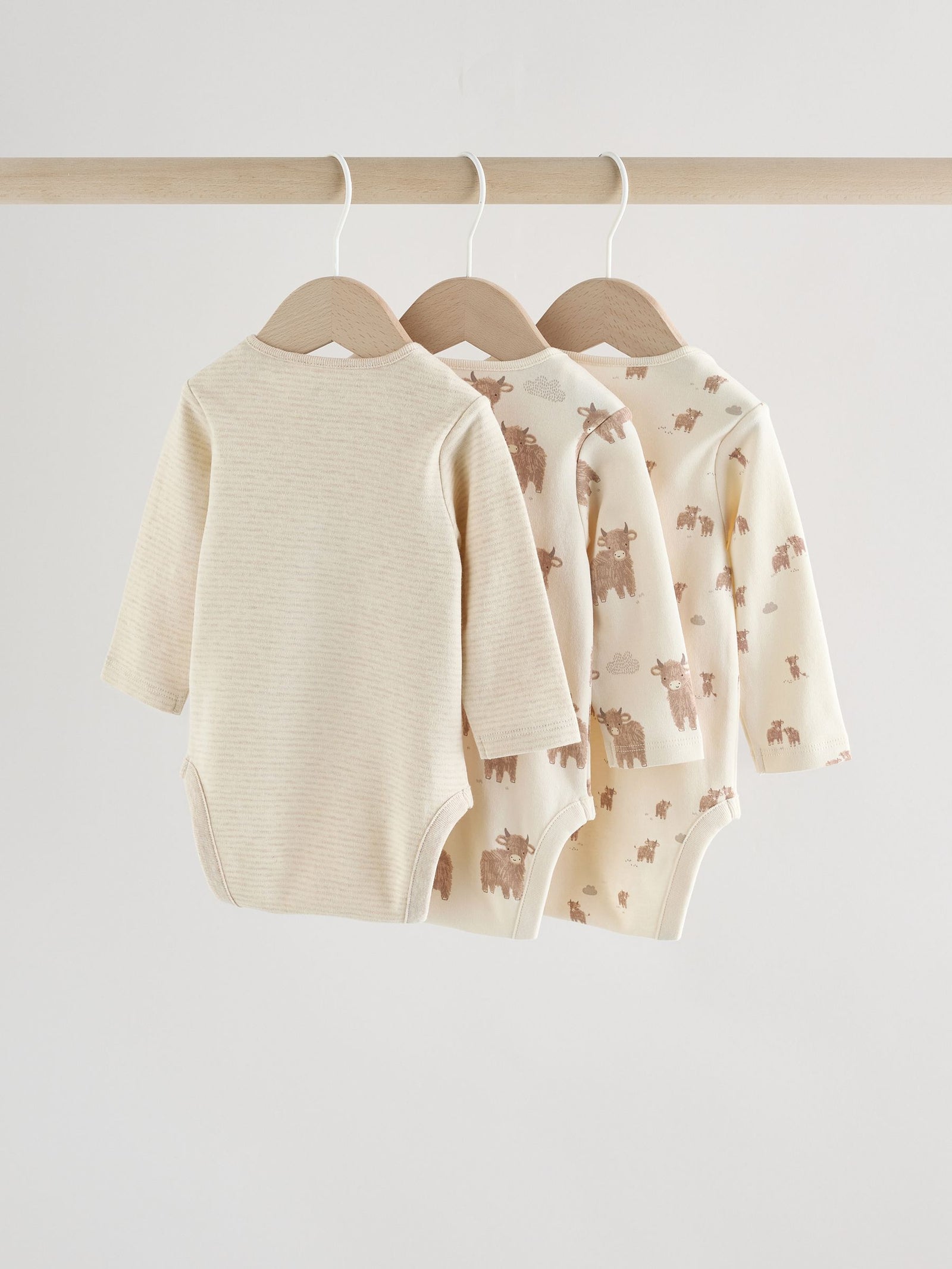 Neutral Hamish Long Sleeve Baby Bodysuits 3 Pack