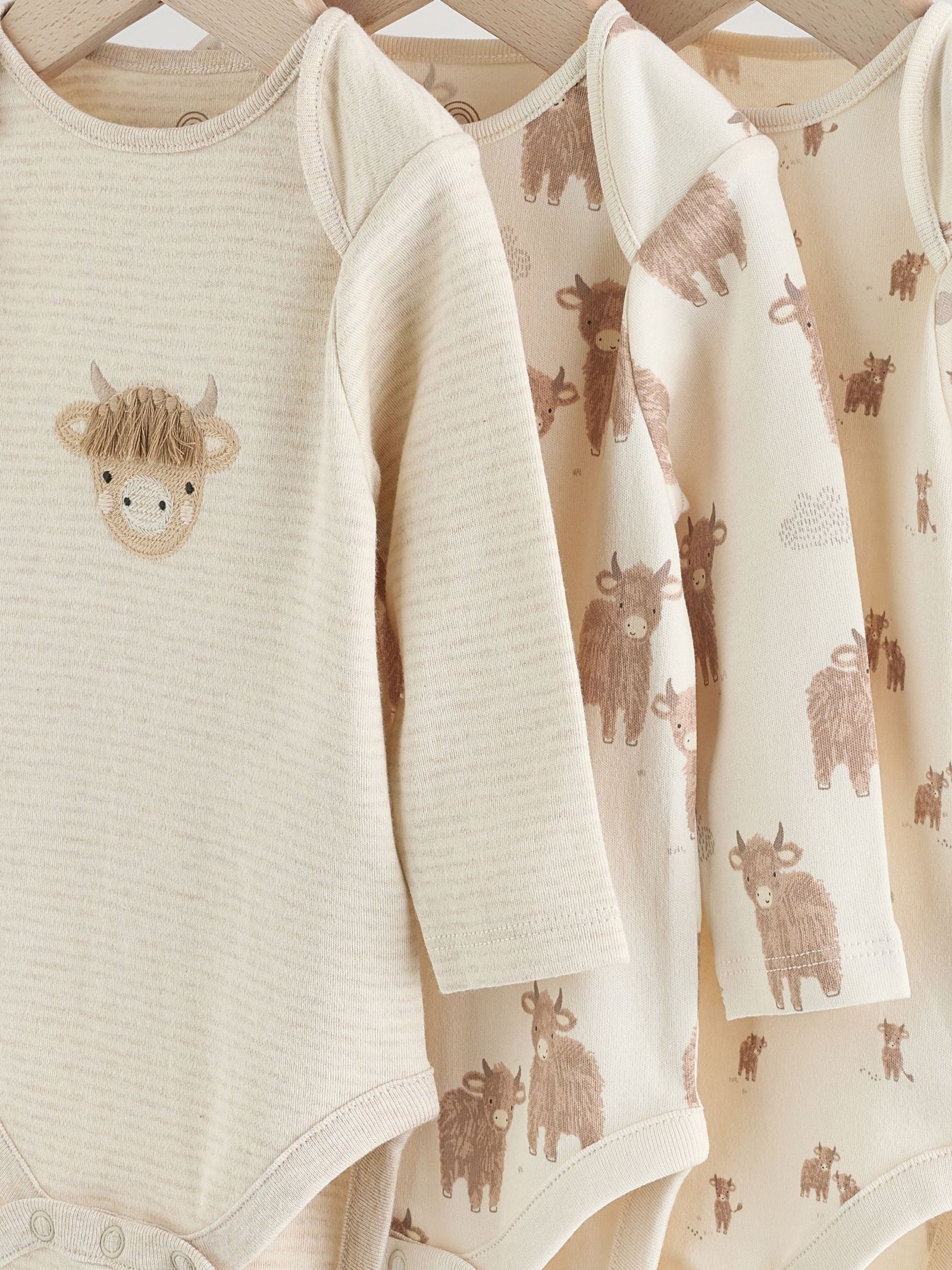 Neutral Hamish Long Sleeve Baby Bodysuits 3 Pack