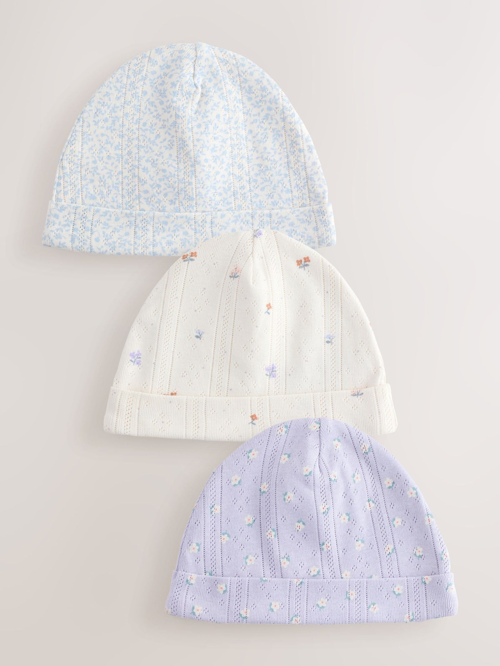 Multi Pointelle Baby Beanies 3 Pack (0-18mths)