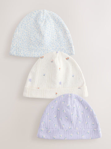 Multi Pointelle Baby Beanies 3 Pack (0-18mths)