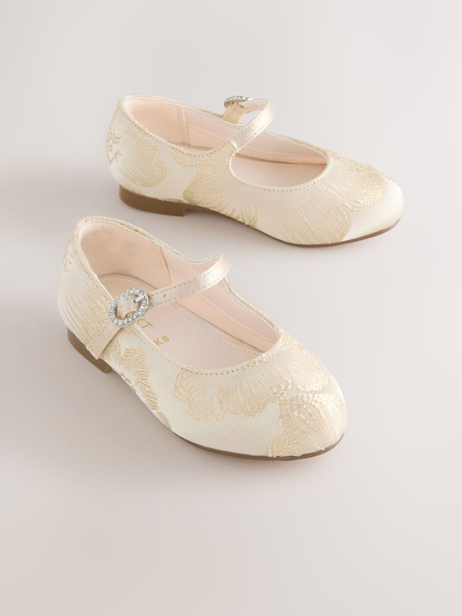 Gold Jaquard Flower Girl Occasion Mary Jane Shoes