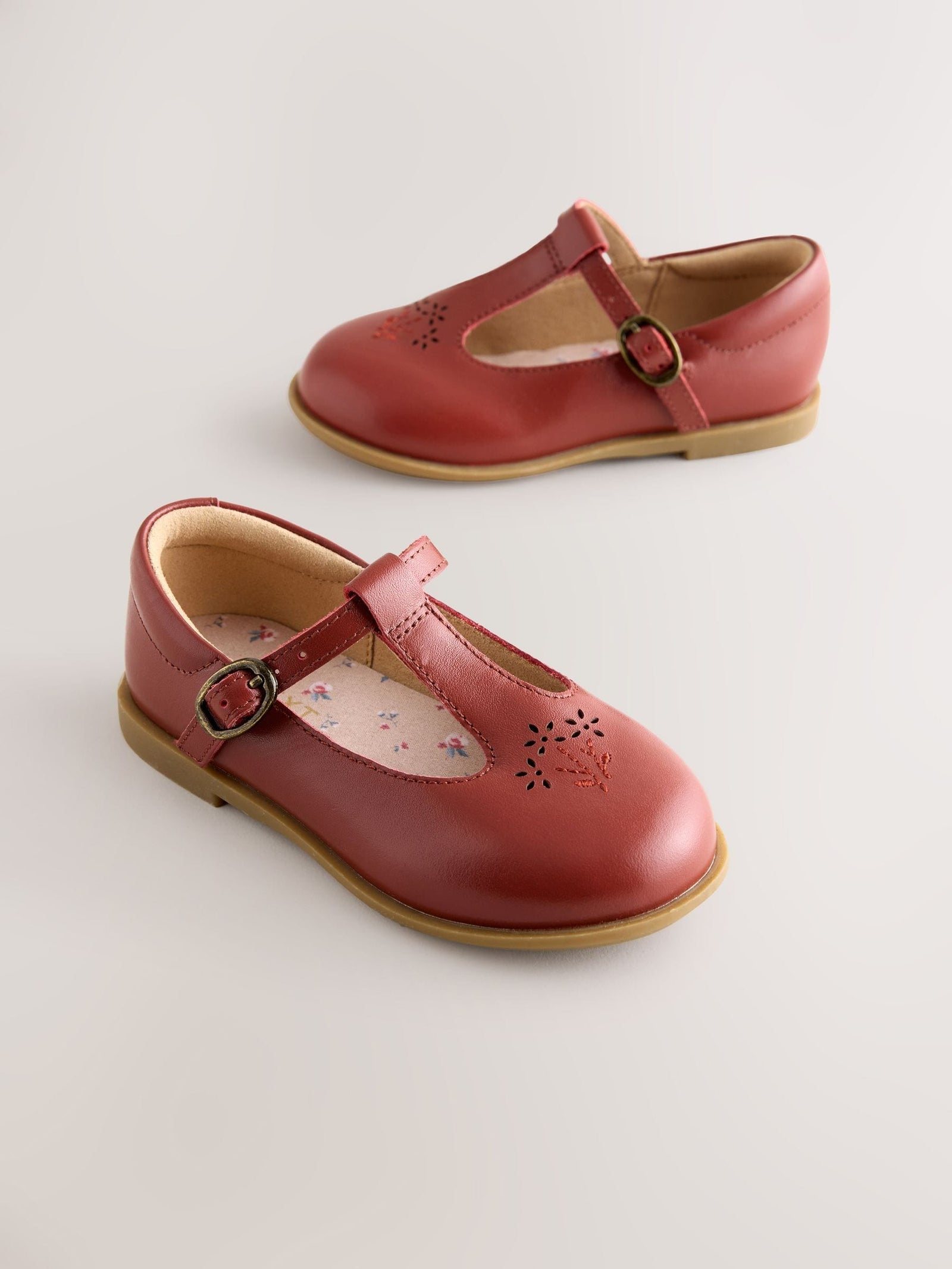 Tan Brown Leather T-Bar Shoes