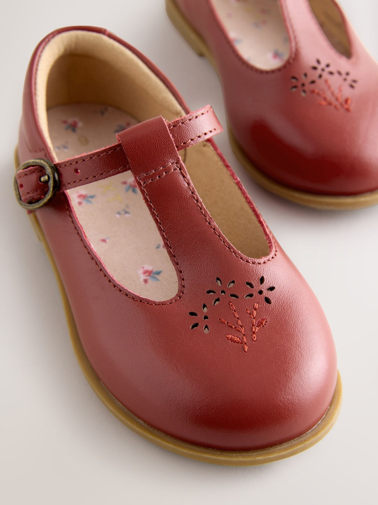 Tan Brown Leather T-Bar Shoes