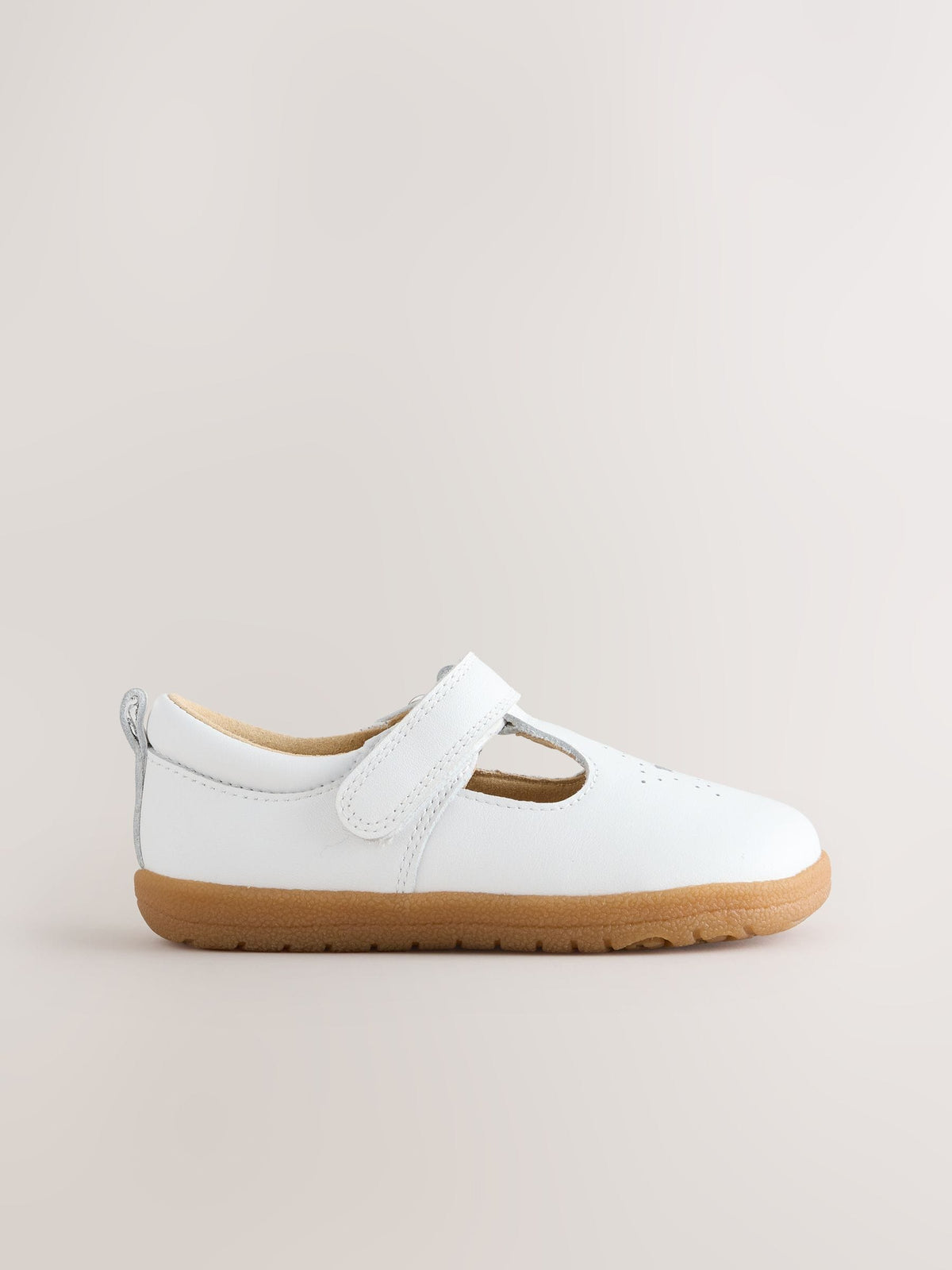 White Barefoot Leather Touch Fastening T-Bar Shoes