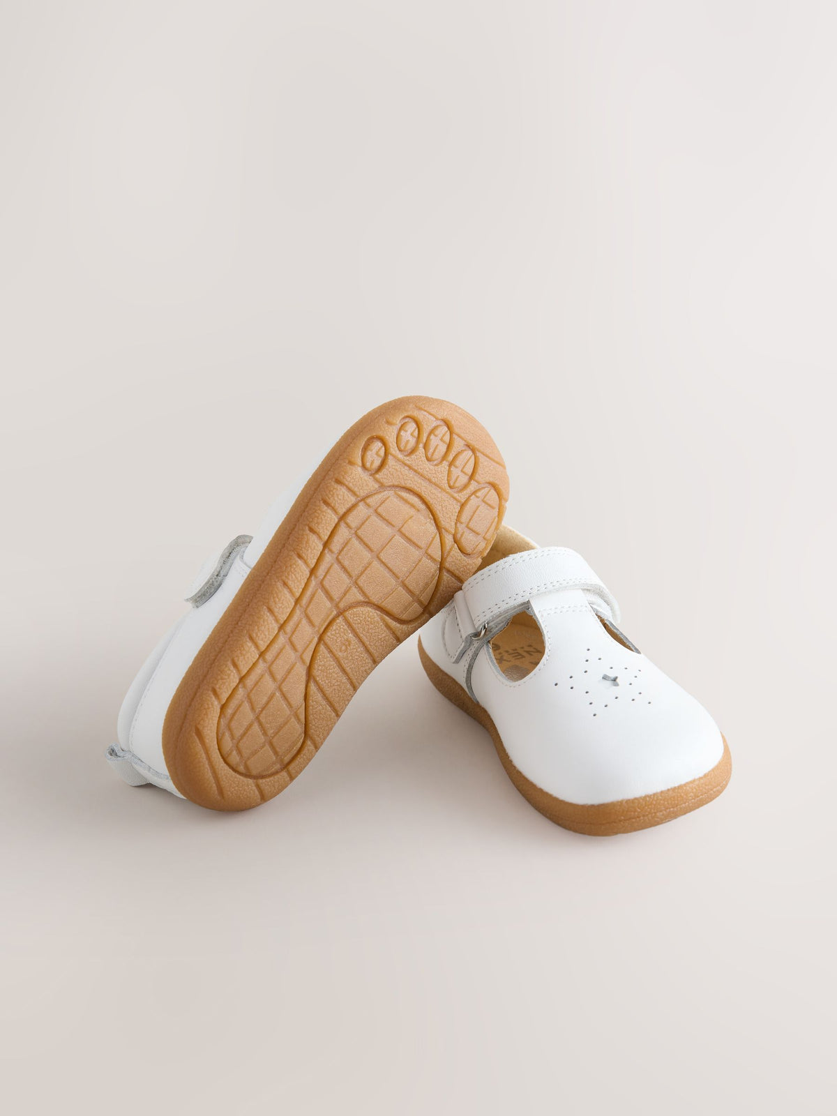 White Barefoot Leather Touch Fastening T-Bar Shoes
