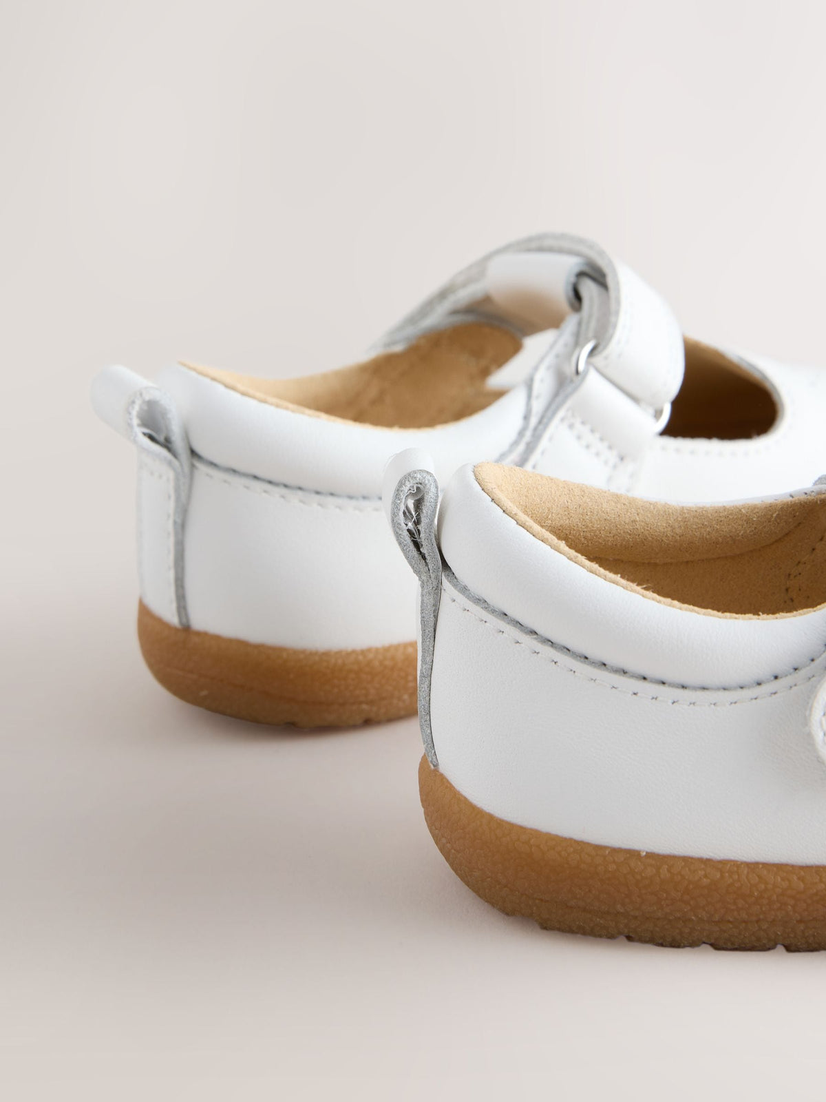 White Barefoot Leather Touch Fastening T-Bar Shoes