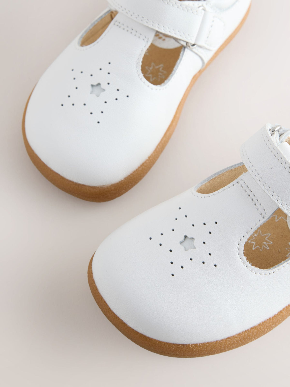 White Barefoot Leather Touch Fastening T-Bar Shoes