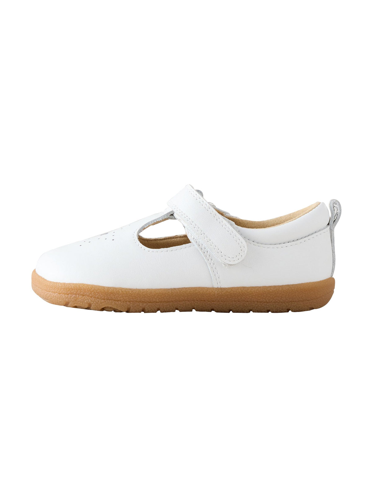 White Barefoot Leather Touch Fastening T-Bar Shoes