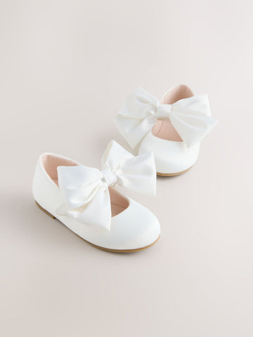 White Wide Fit (G) Bow Satin Flower Occasion Mary Jane Shoes