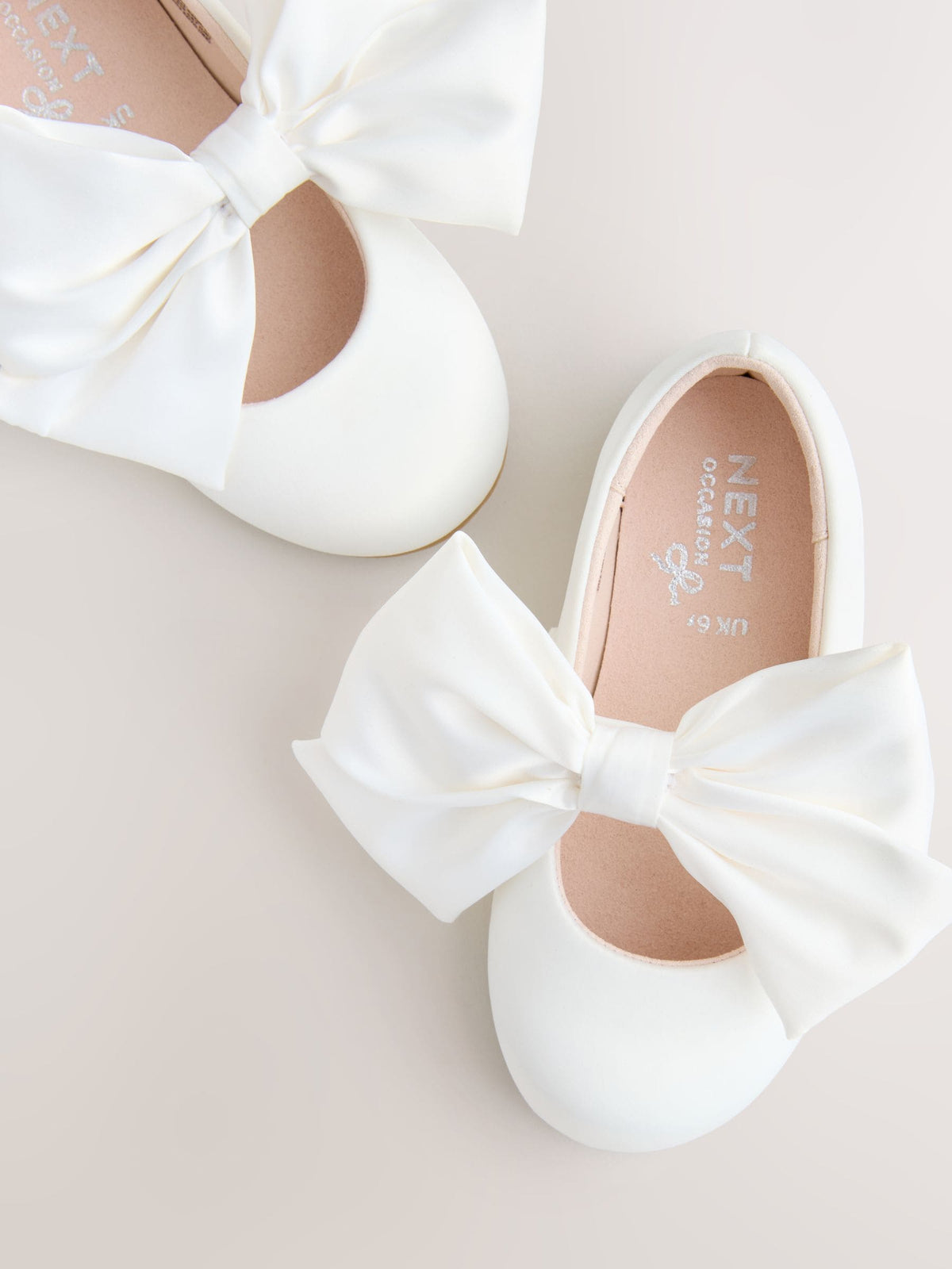 White Wide Fit (G) Bow Satin Flower Occasion Mary Jane Shoes