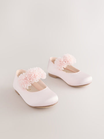 Pink Wide Fit (G) Satin Flower Girl Occasion Mary Jane Shoes