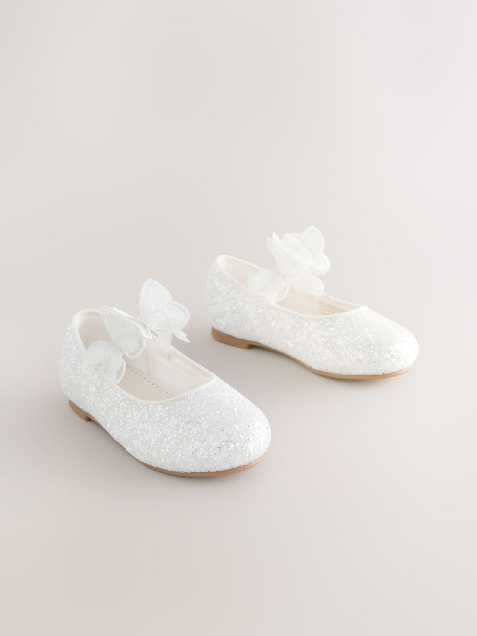White Glitter Butterfly Strap Occasion Shoes