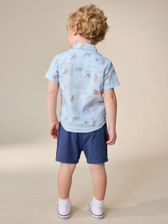 Light Blue Sea All Over Print Short Sleeve Shirt (3mths-7yrs)