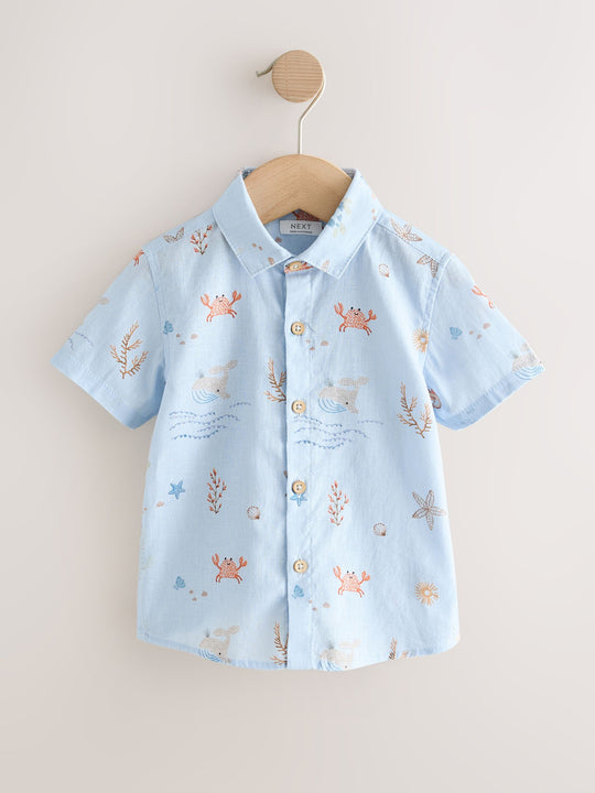 Light Blue Sea All Over Print Short Sleeve Shirt (3mths-7yrs)
